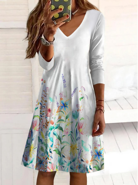 

Casual Regular Fit Floral Dresses, White, Mini Dresses