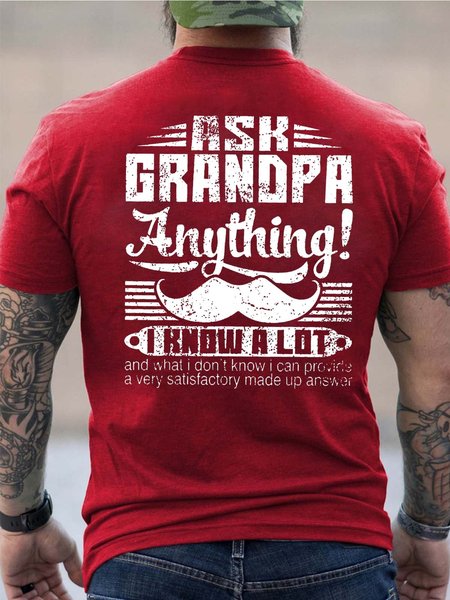 

Men Grandpa Know A Lot Family Vintage Text Letters T-Shirt, Red, T-shirts