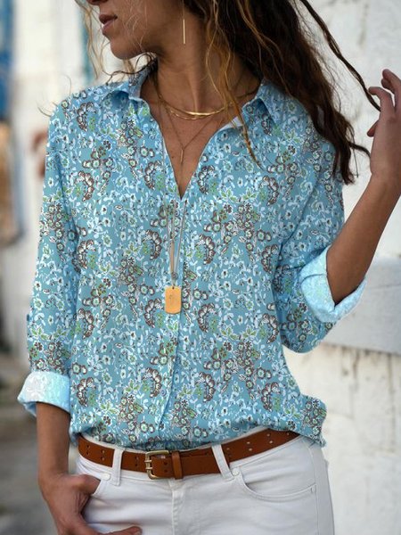 

Casual Loose Shirt Collar Blouse, Multicolor, Shirts & Blouses