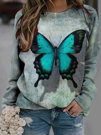 Butterfly Loose Casual Sweatshirts, Multicolor, Sweatshirts & Hoodies