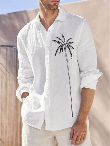 

Printed cotton and linen style coconut comfortable hemp long sleeve shirts, As picture, Long Sleeve Shirts