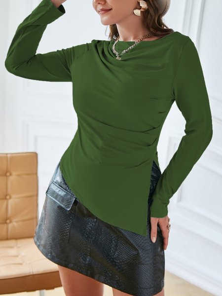 

Simple Plain Boat Neck Regular Fit T-Shirt, Green, Tees