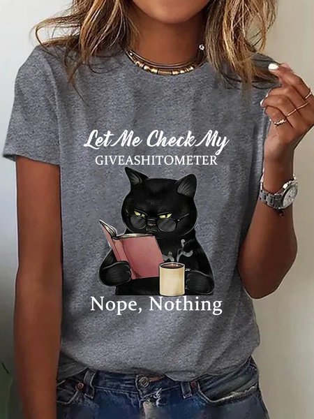 

Casual Text Letters Cat Crew Neck Short Sleeve T-Shirt, Gray, T-Shirts