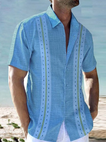 

Mens Cotton Linen Striped Casual Short Sleeve Shirt, Blue, Short Sleeve Shirts