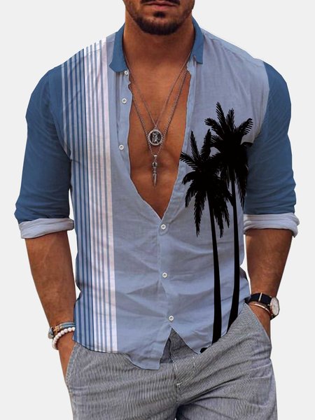 

Cotton Linen Hawaiian Long Sleeve Billiard Shirt, As picture, Long Sleeve Shirts