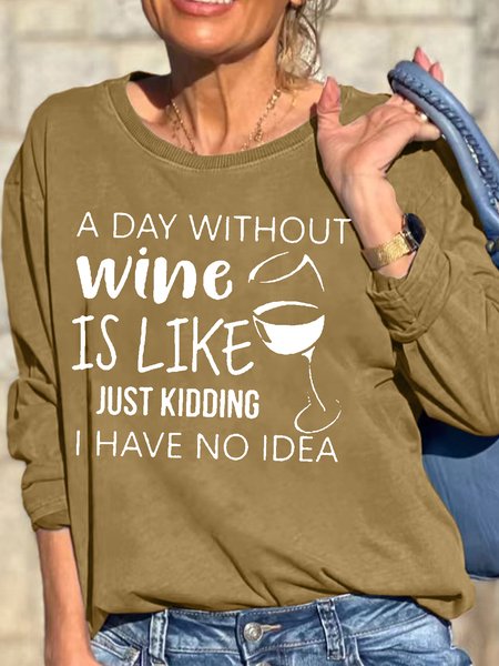 

Womens Wine Letter Casual Sweatshirt, Yellow, Hoodies&Sweatshirts