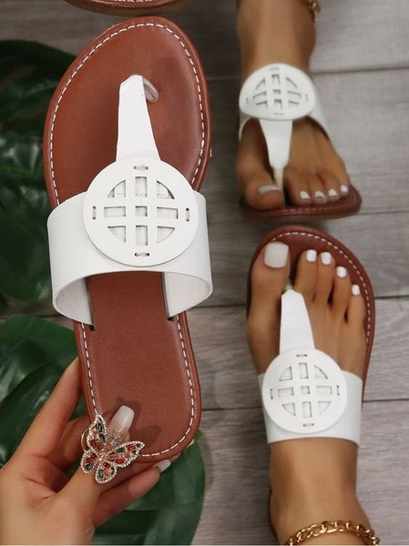 

Soft Sole Comfort Flat Thong Cutout Slippers, White, Sandals