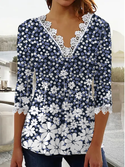 

Floral V Neck Casual T-Shirt, Multicolor, Shirts & Blouses