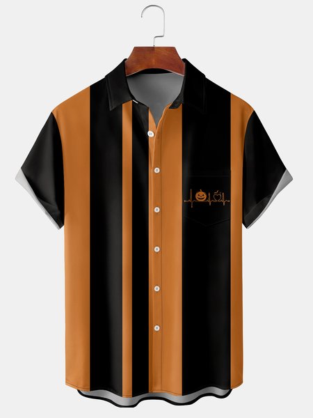 

Men's Halloween Print Casual Breathable Hawaiian Short Sleeve Shirt, Black, Short Sleeve Shirts