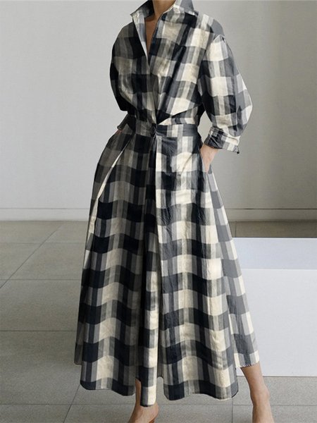 

Regular Fit Urban Plaid Long Sleeve Midi Dress, Multicolor, Midi Dresses