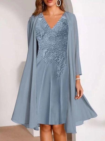 

Plain Elegant Lace Two Piece Set, Blue, Mini Dresses