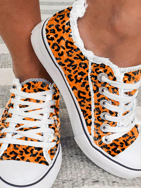 

Halloween Orange Leopard Canvas, Flats