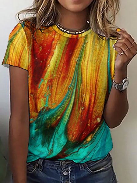 

Women Abstract Art Colorful Pattern Casual Loose T-Shirt, As picture, T-shirts