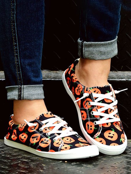 

Halloween Pumpkin Grimace Sneakers, As picture, Flats