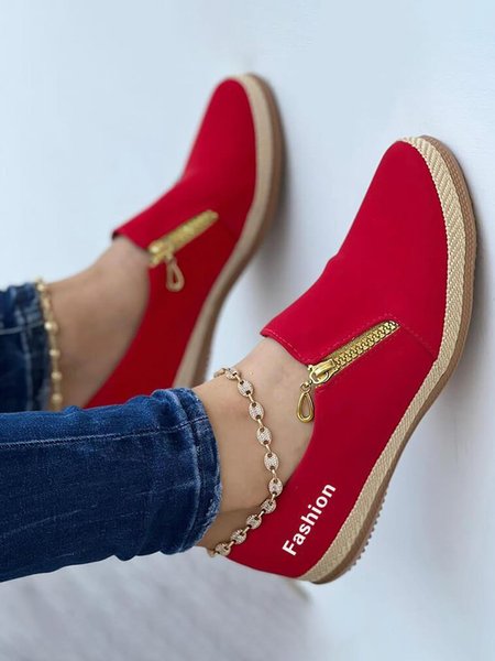 

Simple Casual Zip Flats, Red, Flats