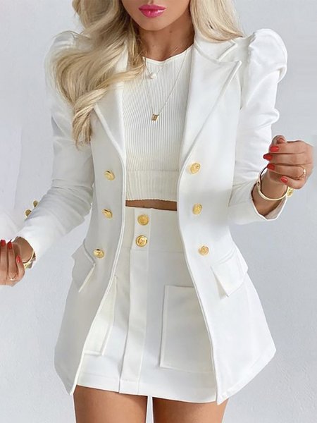 

Plain Autumn Urban Natural No Elasticity Daily Long sleeve X-Line Regular Blazer for Women, White, Blazers