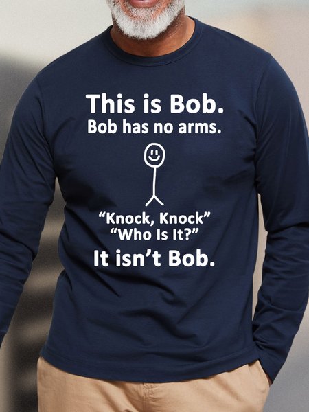 

Womens This Is Bob Funny Letter Crew Neck T-Shirt, Deep blue, Long Sleeves