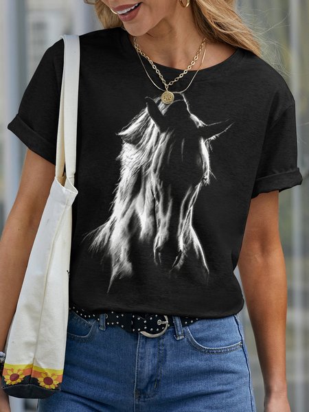 

Women Light Animal Casual T-Shirt, Black, T-shirts