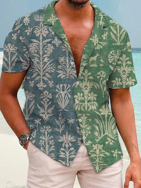 Cotton And Linen Holiday Leisure Short-sleeved Shirt, As picture, Short Sleeve Shirts