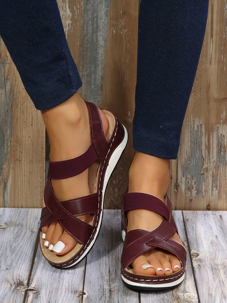 

Casual Elastic Low Heel Sandals, Brown, Sandals