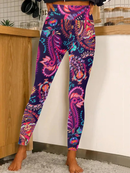 

Women Paisley Pattern Colorful Casual Regular Fit Leggings, As picture, Leggings