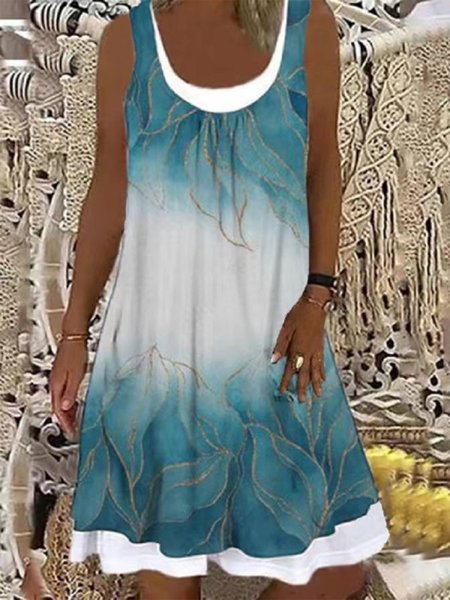 

Casual Ombre Crew Neck Ruched Dress, Blue, Dresses