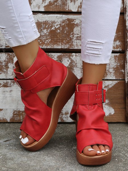 

Summer Thick-soled Fish Mouth Sandals, Red, Sandals
