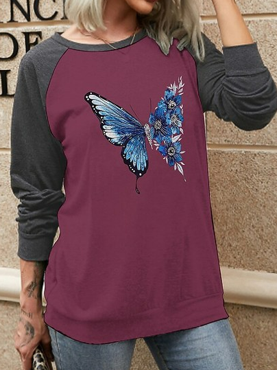 

Crew Neck Butterfly Cotton-Blend T-Shirt, Multicolor, T-Shirts