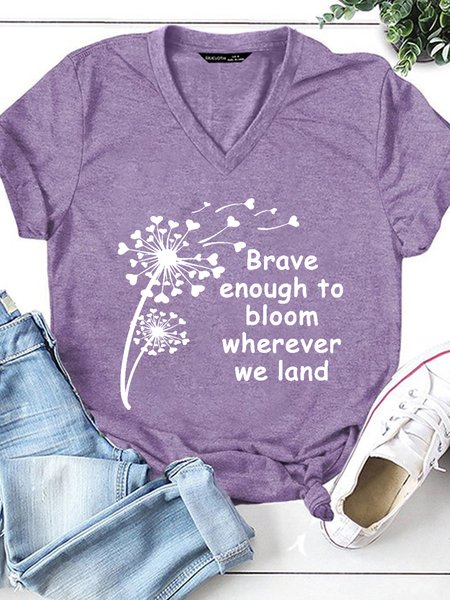 

Womens Brave Enough To Bloom V Neck T-Shirt, Purple, T-shirts