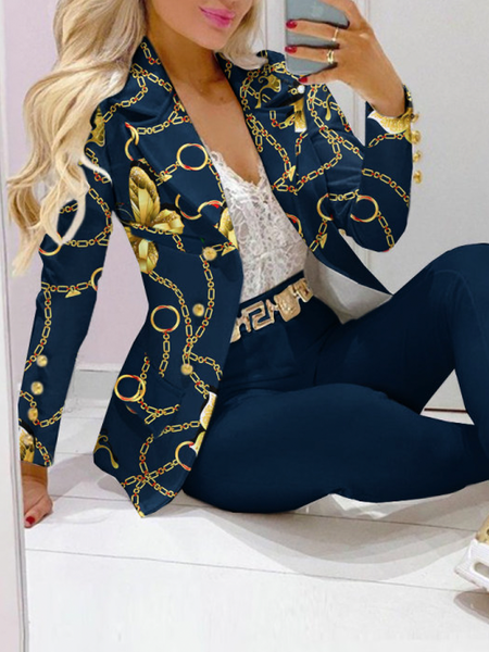 

Loose Lapel Collar Long sleeve Urban H-Line Blazer, Navyblue, Blazers