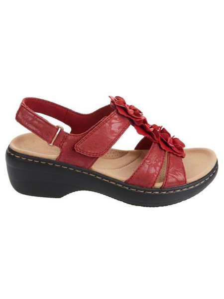 

Wedge Heel Fish Mouth Flower Casual Comfort Sandals, Red, Sandals
