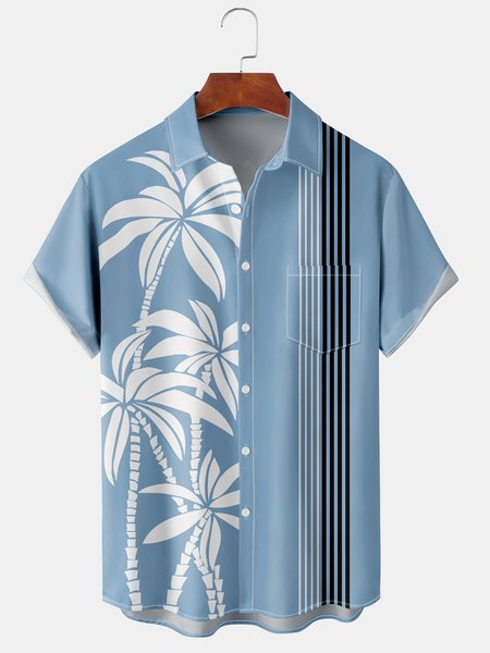 

Men's Short Sleeve Hawaiian Shirt with Chest Pocket, Blue, Short Sleeve Shirts