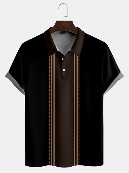 

Casual Art Collection Geometric Stripes Color Block Pattern Lapel Short Sleeve Polo Print Top, Black, Men's t-shirts