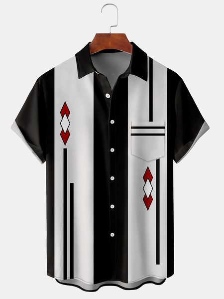 

Men's Art Collection Casual Short Sleeve Hawaiian Shirt with Chest Pocket, Black, Short Sleeve Shirts