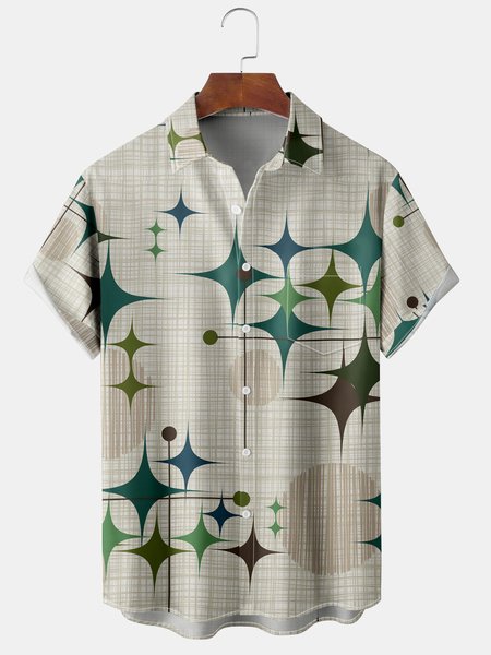 

Men's Striped Geometric Print Casual Breathable Hawaiian Short Sleeve Shirt, As picture, Short Sleeve Shirts