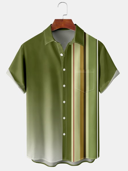

Casual Art Collection Gradient Stripes Geometric Color Block Pattern Lapel Short Sleeve Shirt Print Top, Green, Short Sleeve Shirts