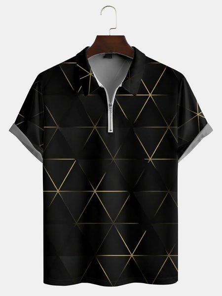

Casual Art Collection Gradient Geometric Stripes Color Block Pattern Lapel Short Sleeve Polo Print Top, Black, Polos