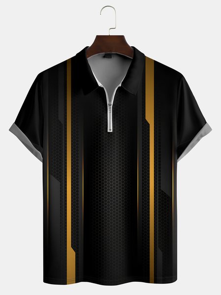 

Casual Art Collection Gradient Geometric Stripes Color Block Pattern Lapel Short Sleeve Polo Print Top, Black, Polos