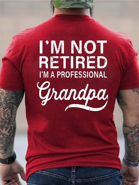 

Men Retired Professional Grandpa Family Loose T-Shirt, Red, T-shirts