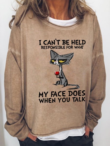 

Women Funny Graphic I Can’t Be Held Responsible For What My Face Does When You Talk Cat Simple Sweatshirt, Khaki, Hoodies&Sweatshirts