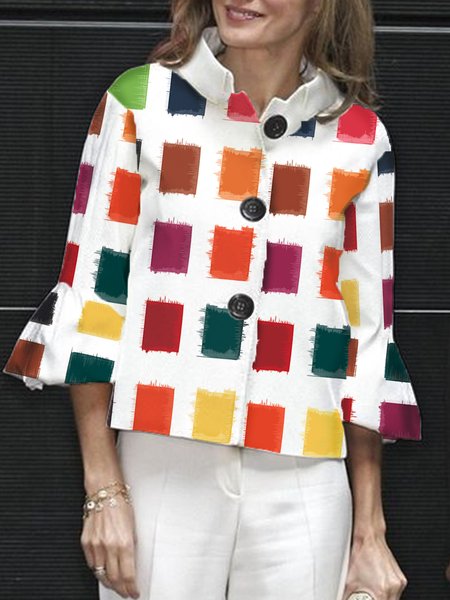 

Women Autumn Colorblock Urban High Waist Loose Commuting Regular H-Line Regular Other Coat, Multicolor, Jackets