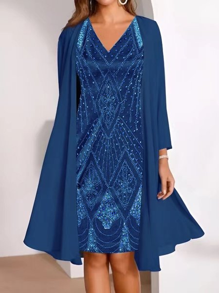 

Geometric Chiffon V Neck Two Piece Sets, Royal blue, Dresses