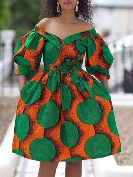 

Women Polka Dots Autumn Elegant Zipper Regular Fit 1 * Dress Three Quarter X-Line Regular Dresses, Green, Midi Dresses