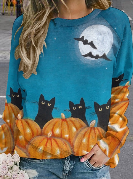 

Womens Halloween black cat Animal Sweatshirts, As picture, Hoodies&Sweatshirts