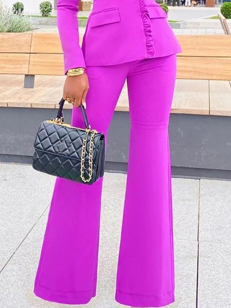 

Women Plain Autumn Urban Polyester High Waist Regular Fit Wide leg pants Long H-Line Fashion Pants, Fuchsia, Pants