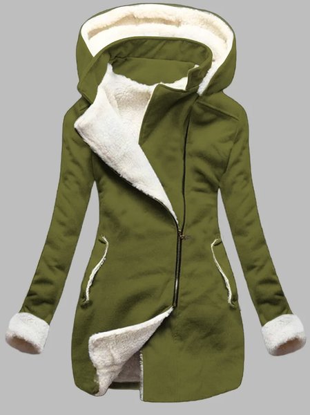 

Autumn and winter casual warm sweater Long Sleeve Plain Zipper Fleece Coat, Green, Coats