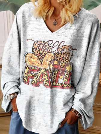 

Women Casual Leopard Autumn V neck Regular H-Line Regular Medium Elasticity Regular Size T-shirt, Gray, T-Shirts