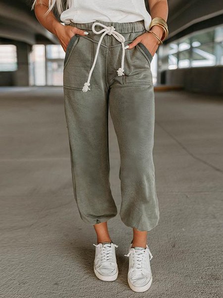 

Casual Plain Autumn Daily Long Ankle Banded Pants H-Line Medium Elasticity Regular Size Casual Pants for Women, Army green, Pants