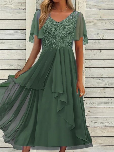 

Lace Crew Neck Chiffon Casual Dress, Green, Dresses