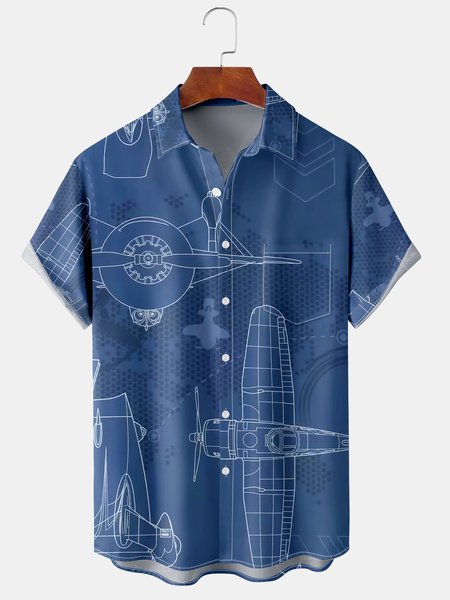 

Men's Casual Short Sleeve Hawaiian Shirt with Chest Pocket, Blue, Short Sleeve Shirts